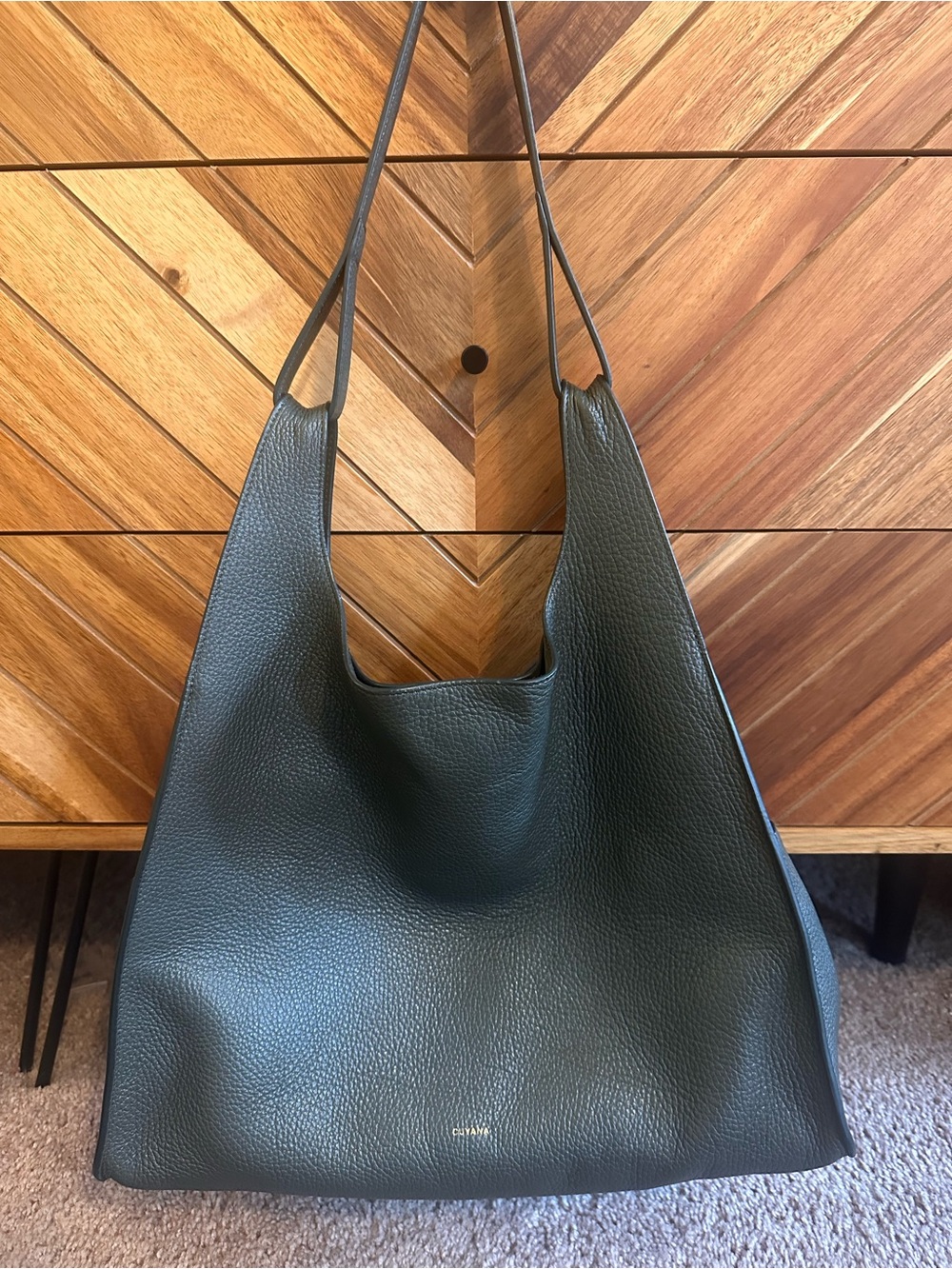 Cuyana double loop Dark Green Pebbled Leather Shoulder Bag